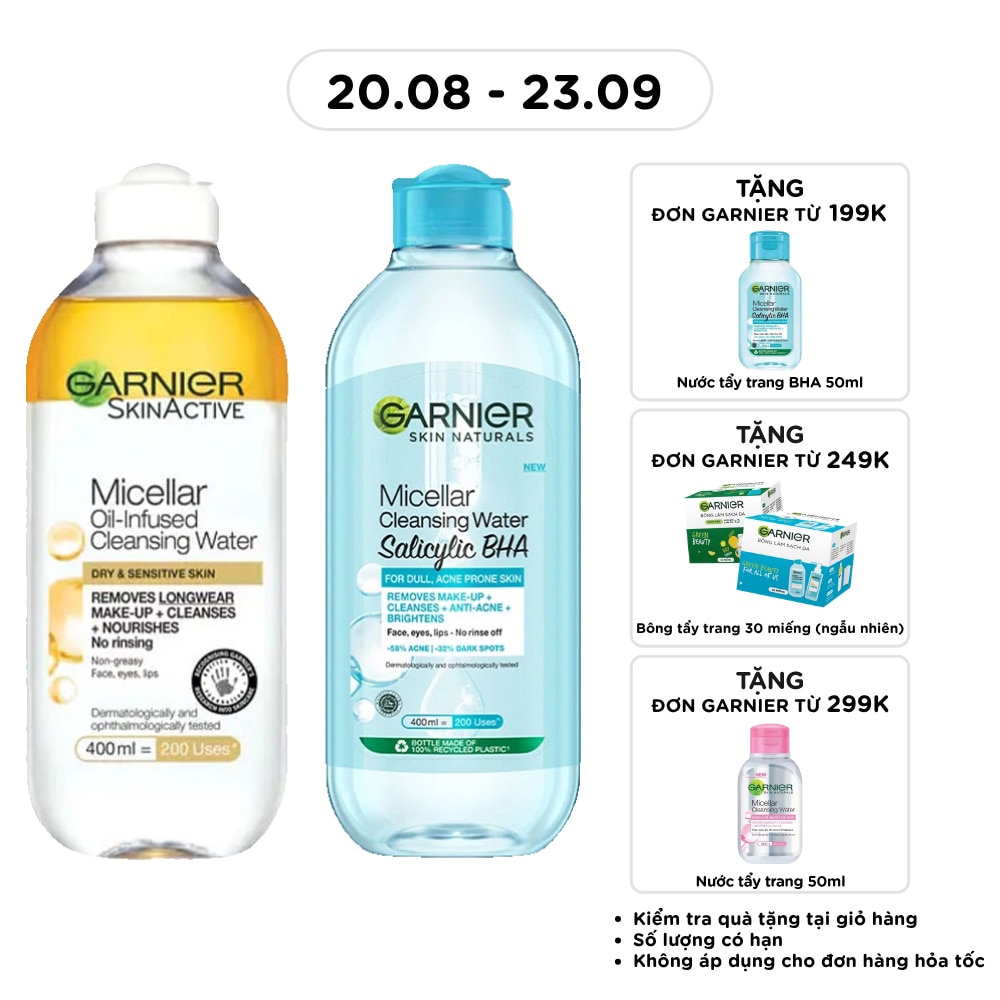 Combo Garnier ( Nước Làm Sạch, Tẩy Trang Micellar Oil-Infused 400ml & Nước Tẩy Trang Salicylic BHA 400ml ) image