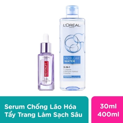 L'OREAL PARIS Combo L'Oreal Dưỡng Chất Revitalift Hyaluronic Acid 30ml & Tẩy Trang Refreshing 400ml