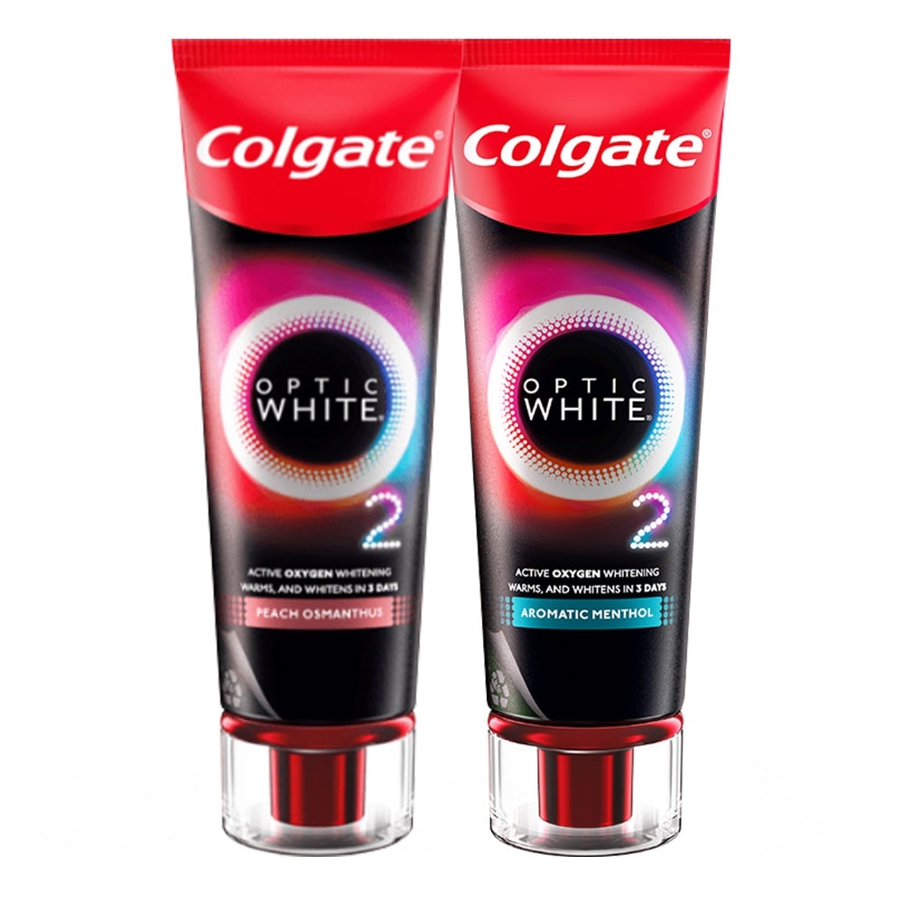 Combo Colgate Optic White O2 Toothpaste ( Peach Osmanthus 85g & Colgate Optic White O2 Aromatic Menthol 85g )