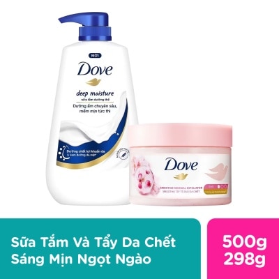 DOVE Combo Dove (Sữa Tắm Dưỡng Thể Chuyên Sâu 500g & Tẩy Tế Bào Chết Dưỡng Ẩm Toàn Thân Hương Anh Đào 298g )