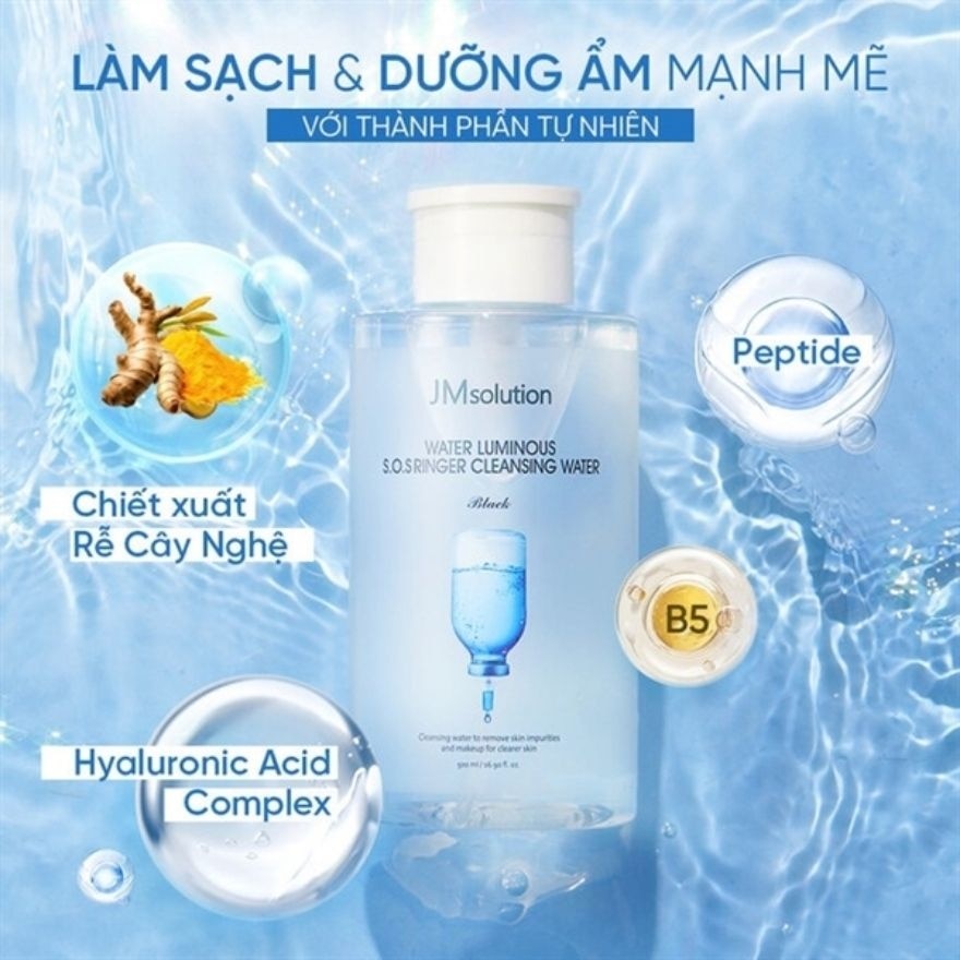 Nước Tẩy Trang JMsolution Làm Sạch Và Cấp Ẩm Water Luminous S.O.S Ringer Cleansing Water Black 500ml