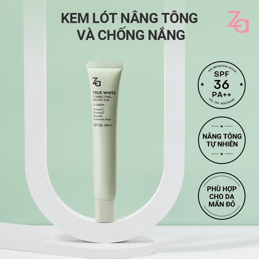 Kem Lót Nâng Tông Chống Nắng ZA True White Glowing Protector SPF36 PA++ 35g .#01 Green