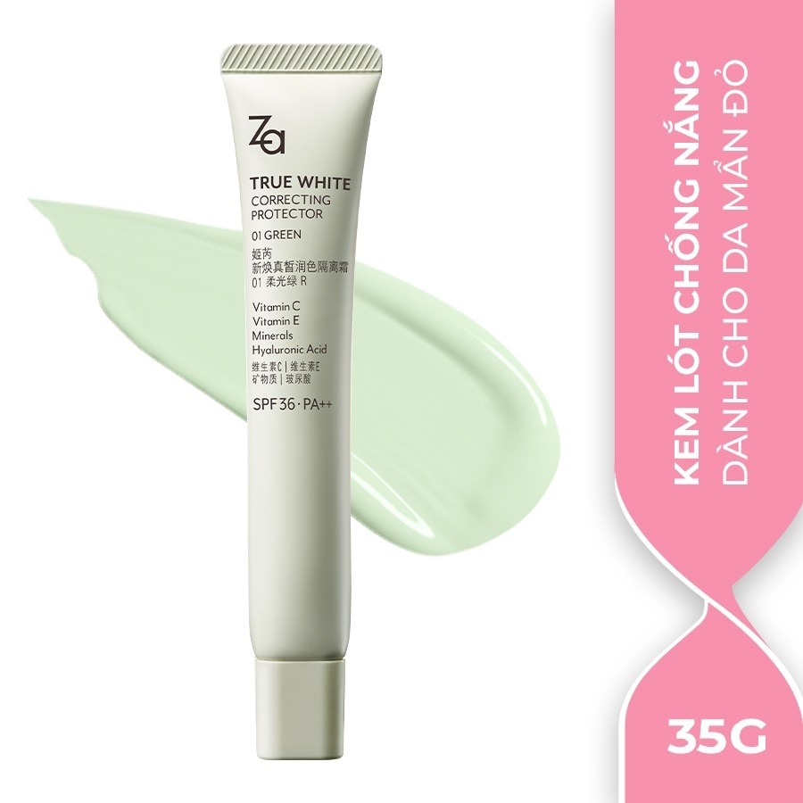 Kem Lót Nâng Tông Chống Nắng ZA True White Glowing Protector SPF36 PA++ 35g .#01 Green