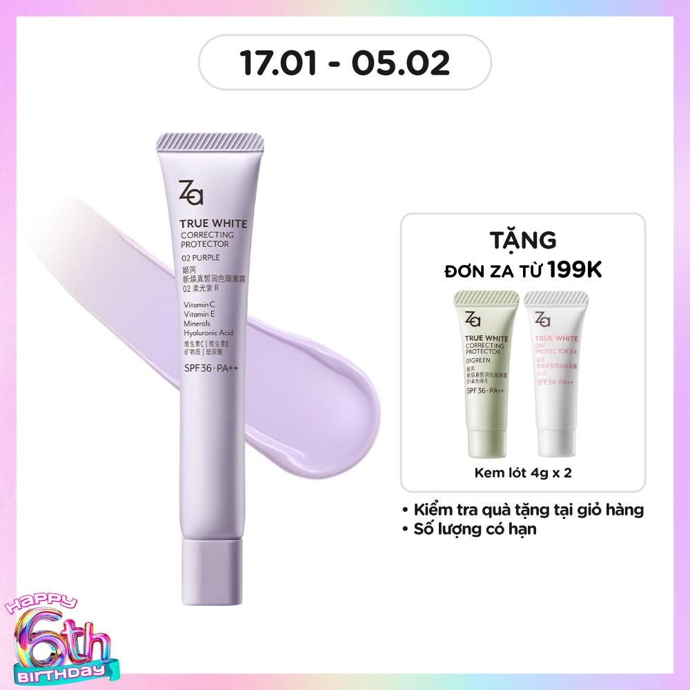 Kem Lót Nâng Tông Chống Nắng ZA True White Glowing Protector SPF36 PA++ 35g .#02 Purple