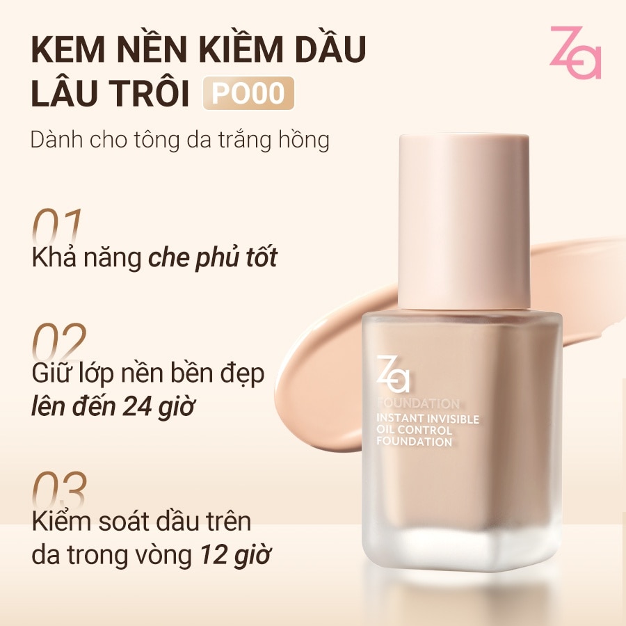 Kem Nền ZA Instant Invisible Oil Control Liquid Foundation 25ml .#PO00