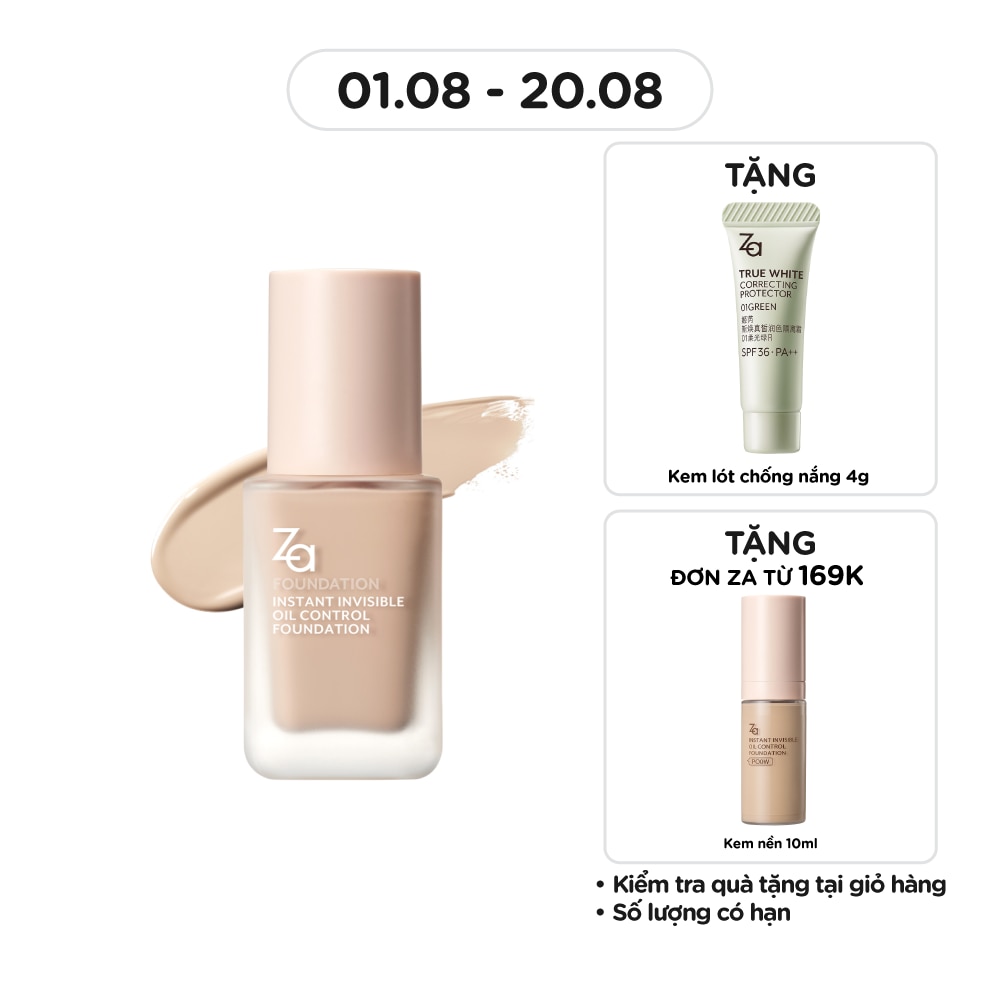 Kem Nền ZA Instant Invisible Oil Control Liquid Foundation 25ml .#PO00
