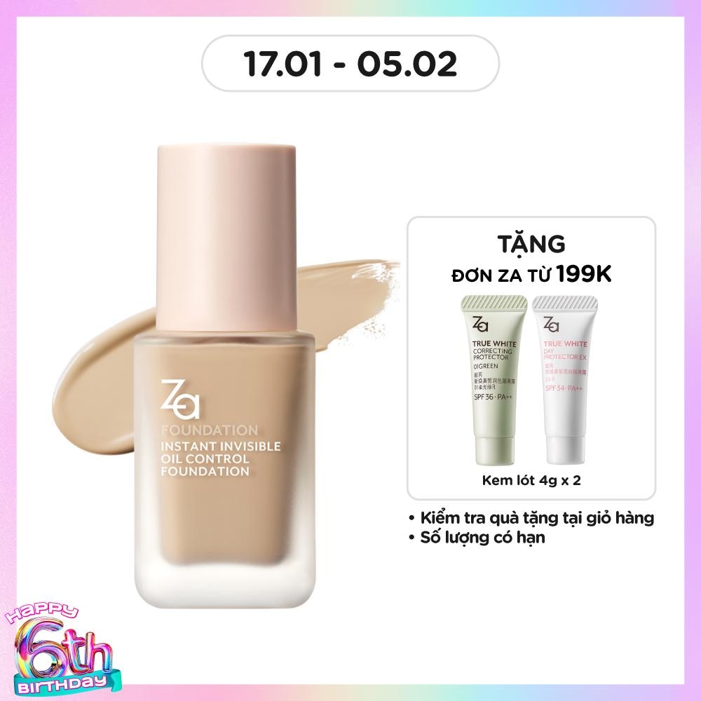 Kem Nền ZA Instant Invisible Oil Control Liquid Foundation 25ml .#OC10