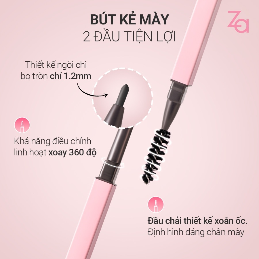 Chì Kẻ Mày 2 Đầu ZA Detail Stroking Precious Eyebrow Liner 0.1g .#BR770 Mocha Brown