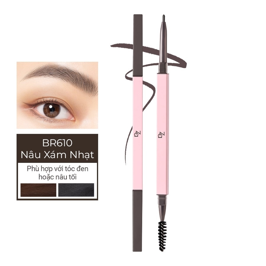 Chì Kẻ Mày 2 Đầu ZA Detail Stroking Precious Eyebrow Liner 0.1g .#BR610 Taupe Brown