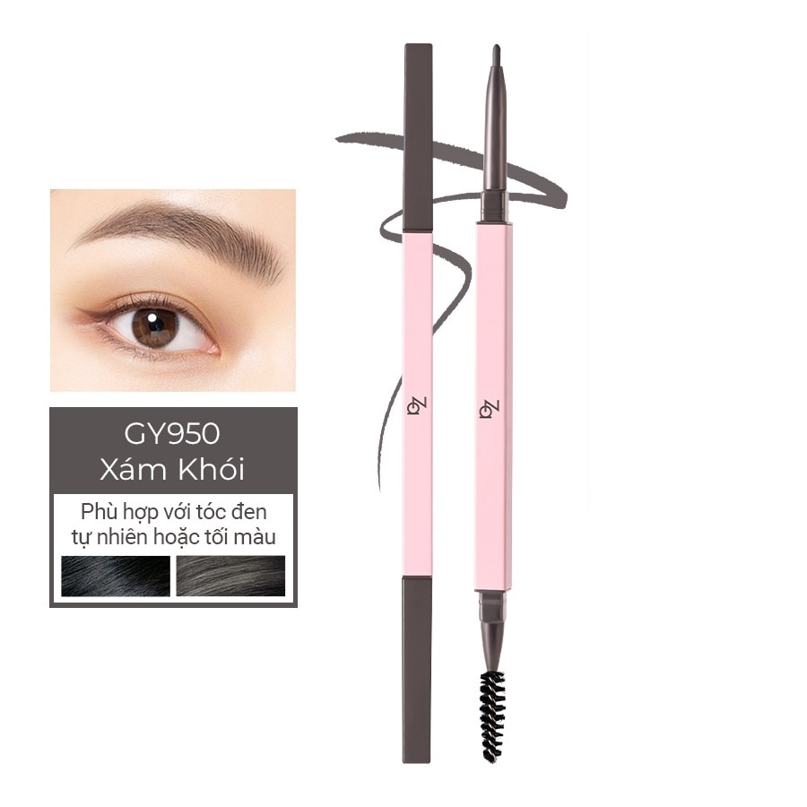 Chì Kẻ Mày 2 Đầu ZA Detail Stroking Precious Eyebrow Liner 0.1g .#GY950 Smoky Gray