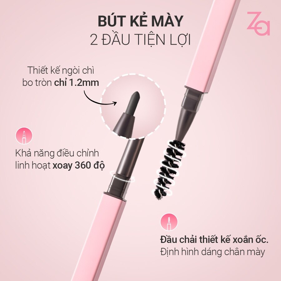 Chì Kẻ Mày 2 Đầu ZA Detail Stroking Precious Eyebrow Liner 0.1g .#GY950 Smoky Gray