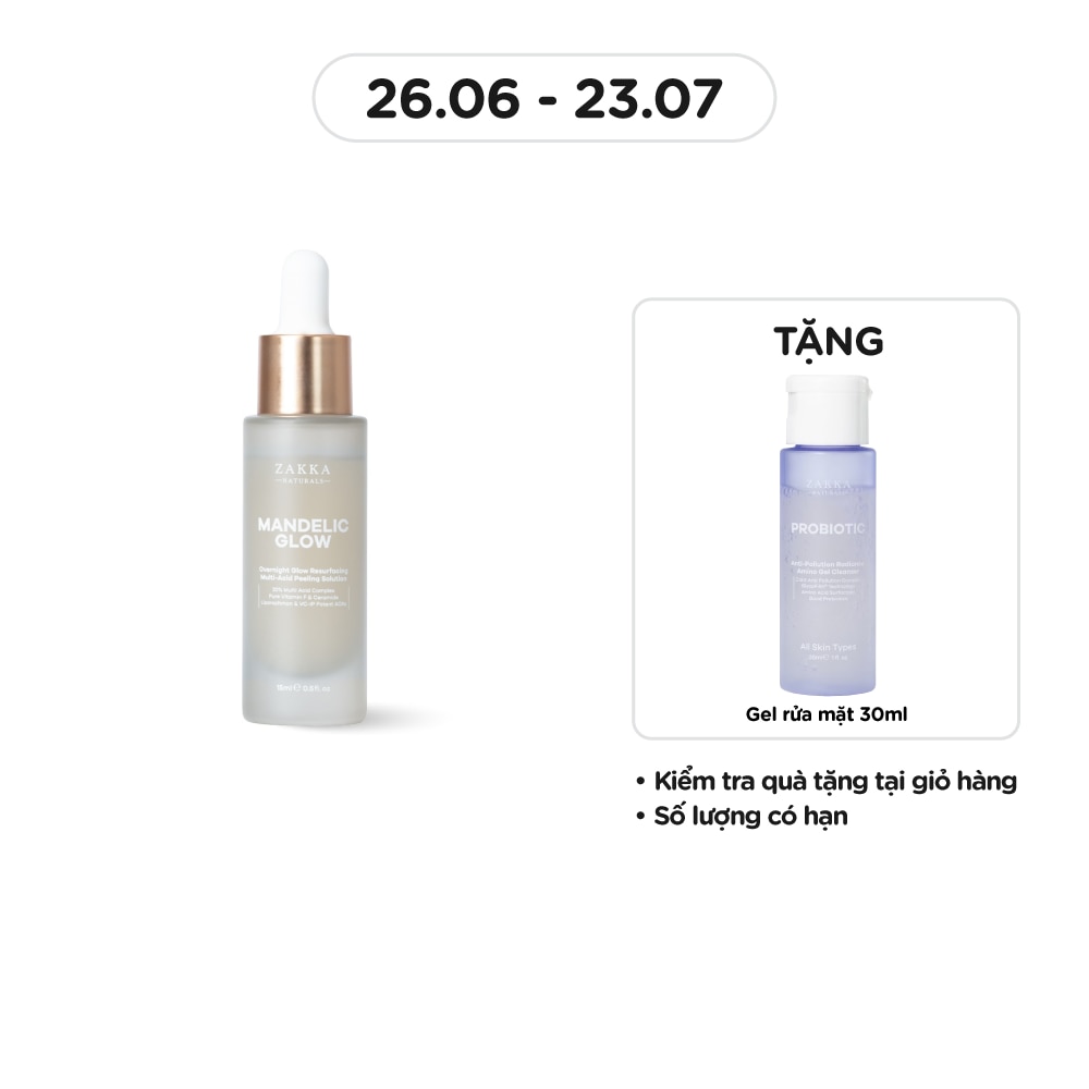 Tinh chất Zakka Naturals Overnight Glow Resurfacing Multi-Acid Peeling Solution 15ml
