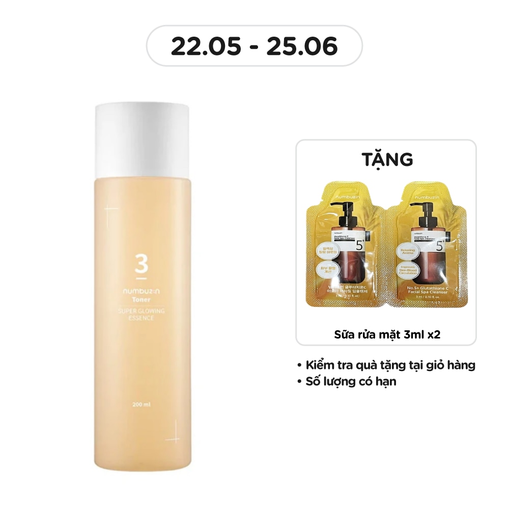 Nước Hoa Hồng Numbuzin No.3 Super Glowing Essence Toner 200ml