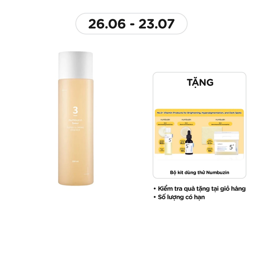 Nước Hoa Hồng Numbuzin No.3 Super Glowing Essence Toner 200ml