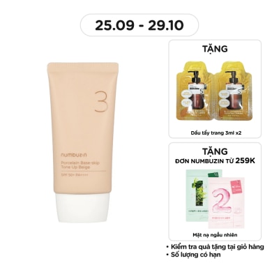 NUMBUZIN Kem Chống Nắng Nâng Tone Numbuzin No.3 Porcelain Base-Skip Tone Up Beige SPF50+ PA++++ 50ml
