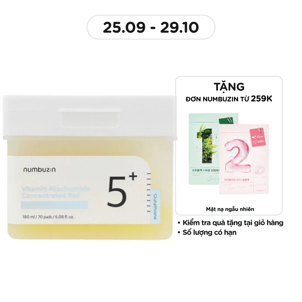 Nước Hoa Hồng Dạng Miếng Numbuzin No.5 Vitamin-Niacinamide Concentrated Pad 180ml (70Pcs)