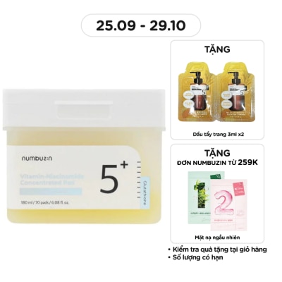 NUMBUZIN Nước Hoa Hồng Dạng Miếng Numbuzin No.5 Vitamin-Niacinamide Concentrated Pad 180ml (70Pcs)