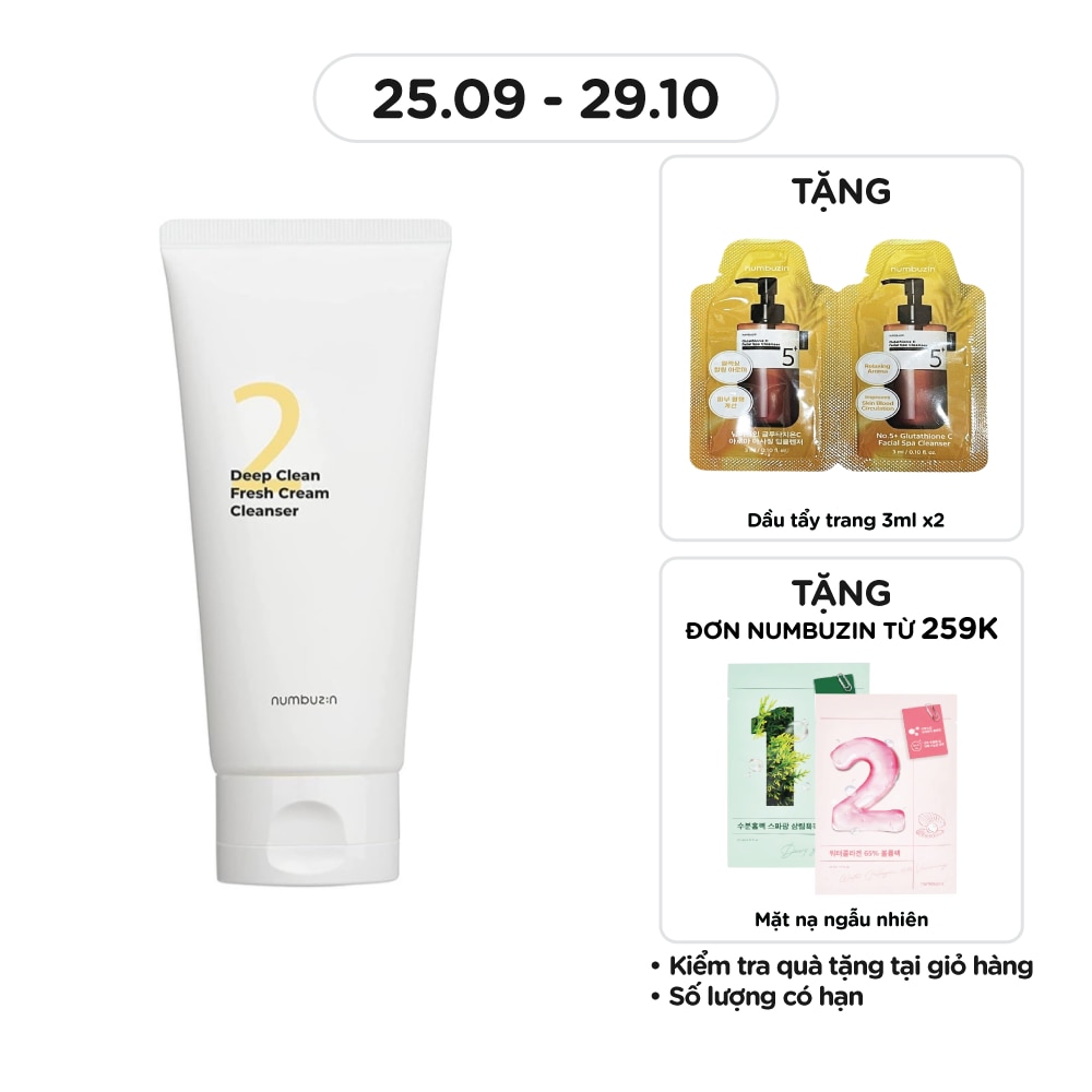 Kem Rửa Mặt Numbuzin Làm Sạch Sâu No.2 Deep Clean Fresh Cream Cleanser 120ml