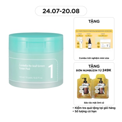 NUMBUZIN Nước Hoa Hồng Dạng Miếng Numbuzin Làm Dịu Da No.1 Centella Re-Leaf Green Toner Pad 190ml (70Pcs)