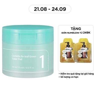 NUMBUZIN Nước Hoa Hồng Dạng Miếng Numbuzin Làm Dịu Da No.1 Centella Re-Leaf Green Toner Pad 190ml (70Pcs)
