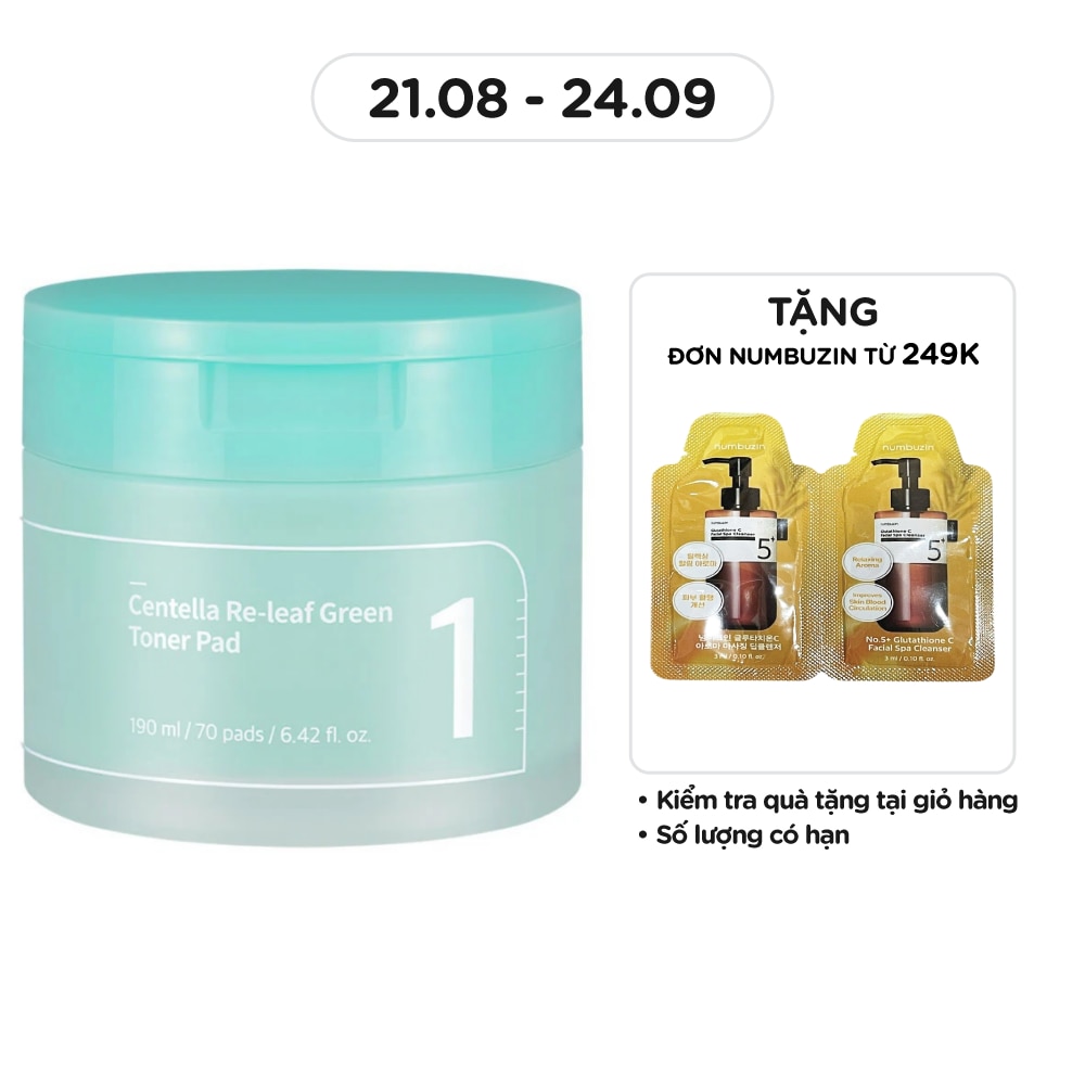 Nước Hoa Hồng Dạng Miếng Numbuzin Làm Dịu Da No.1 Centella Re-Leaf Green Toner Pad 190ml (70Pcs)