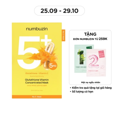 NUMBUZIN Mặt Nạ Numbuzin Giàu Vitamin C Dưỡng Trắng Đều Màu Da No.5 Vitamin Spotlight Sheet Mask 27ml