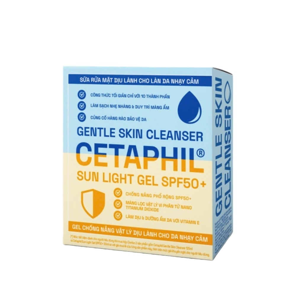 Combo Cetaphil (Sữa Rửa Mặt Gentle Skin Cleanser125ml + Gel Chống Nắng Sun SPF50+ Light Gel 50ml)