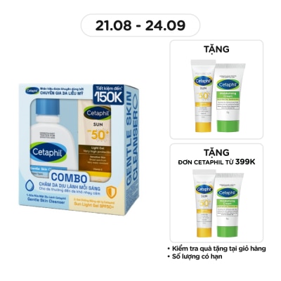 CETAPHIL Combo Cetaphil (Sữa Rửa Mặt Gentle Skin Cleanser125ml + Gel Chống Nắng Sun SPF50+ Light Gel 50ml)