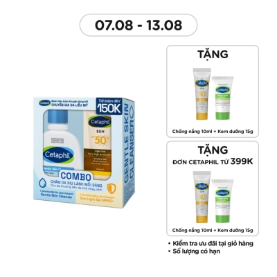CETAPHIL Combo Cetaphil (Sữa Rửa Mặt Gentle Skin Cleanser125ml + Gel Chống Nắng Sun SPF50+ Light Gel 50ml)