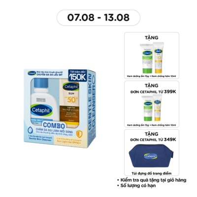 CETAPHIL Combo Cetaphil (Sữa Rửa Mặt Gentle Skin Cleanser125ml + Gel Chống Nắng Sun SPF50+ Light Gel 50ml)