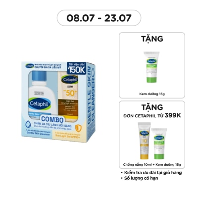 CETAPHIL Combo Cetaphil (Sữa Rửa Mặt Gentle Skin Cleanser125ml + Gel Chống Nắng Sun SPF50+ Light Gel 50ml)