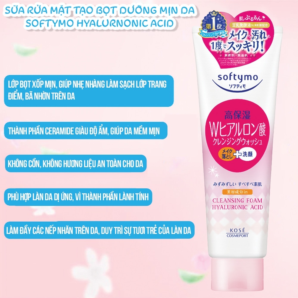 Sữa Rửa Mặt Tẩy Trang Kose Softymo Cleansing Foam (Hyaluronic Acid) 190g