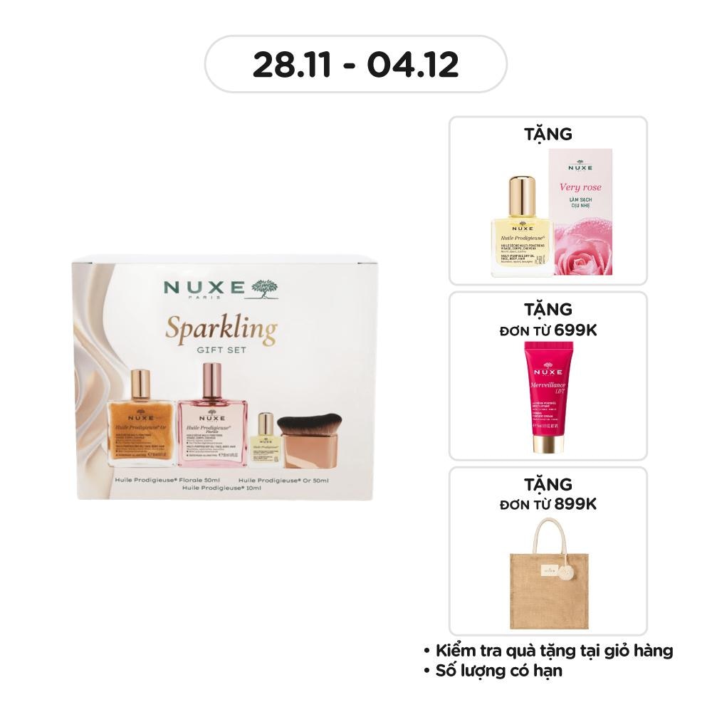 Combo Nuxe (Dầu Dưỡng Có Nhũ 50ml + Dầu Dưỡng Florale 50ml + Dầu Dưỡng 10ml + Cọ Body)