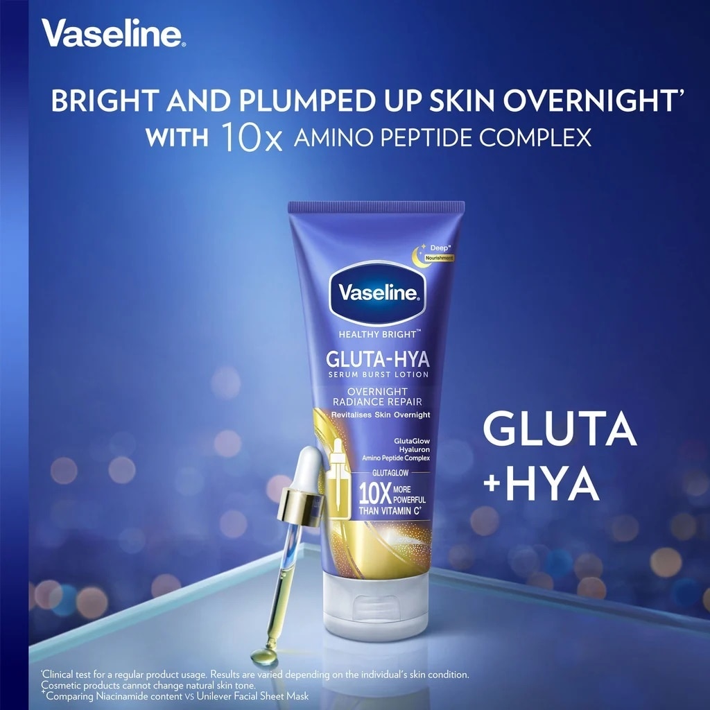 Serum Dưỡng Thể Vaseline Healthy Bright Gluta-Hya Serum Burst Lotion Overnight Radiance Repair 330ml