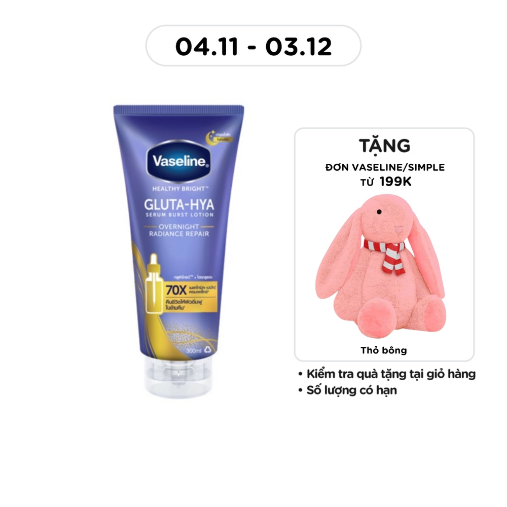 Serum Dưỡng Thể Vaseline Healthy Bright Gluta-Hya Serum Burst Lotion Overnight Radiance Repair 300ml
