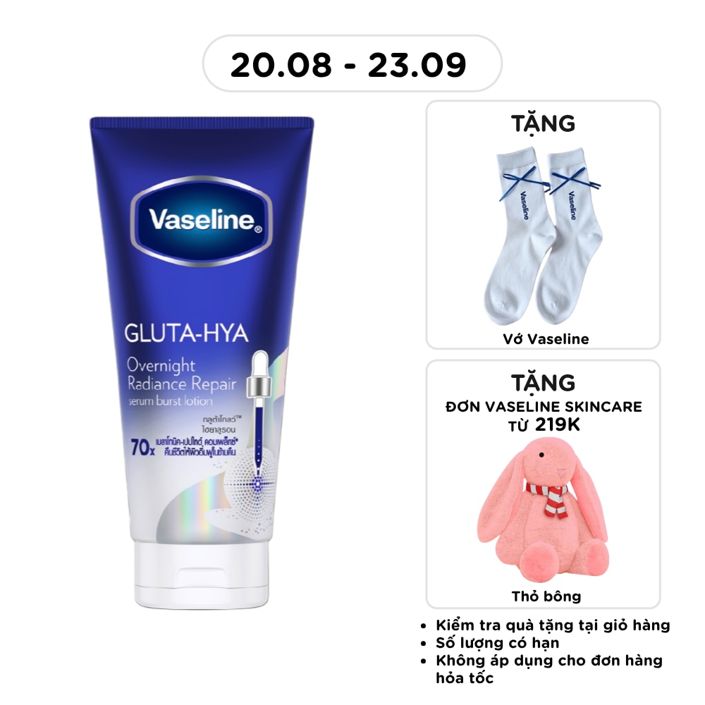 Serum Dưỡng Thể Vaseline Healthy Bright Gluta-Hya Serum Burst Lotion Overnight Radiance Repair 300ml image