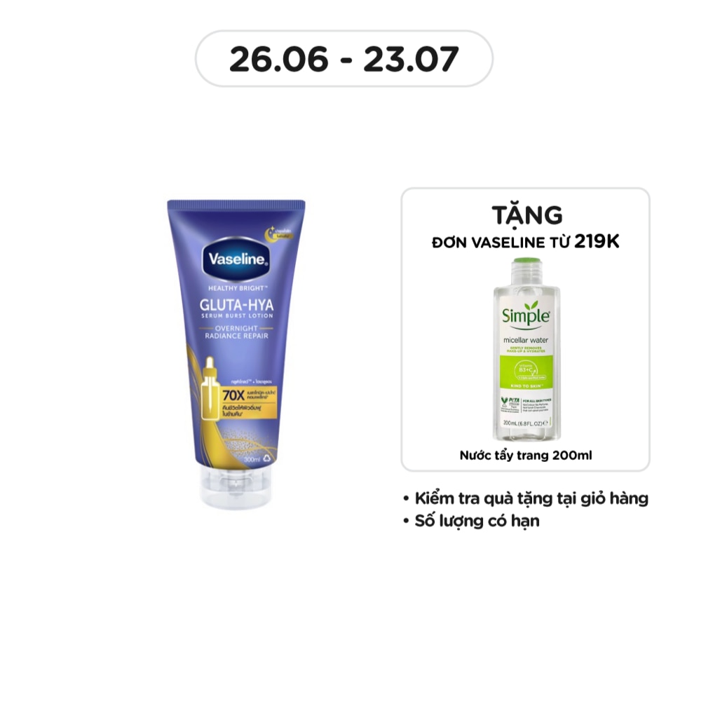 Serum Dưỡng Thể Vaseline Healthy Bright Gluta-Hya Serum Burst Lotion Overnight Radiance Repair 300ml