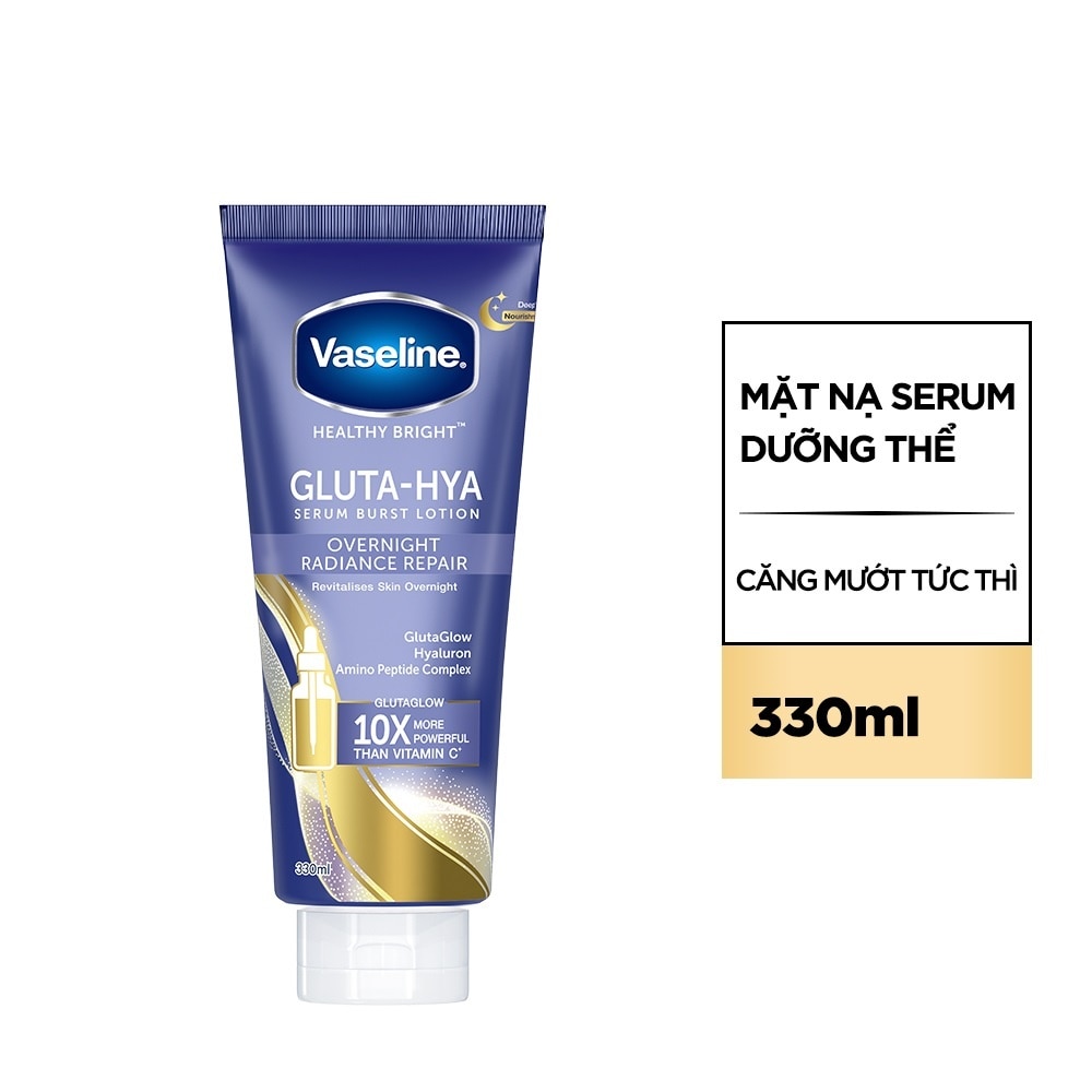 Serum Dưỡng Thể Vaseline Healthy Bright Gluta-Hya Serum Burst Lotion Overnight Radiance Repair 330ml