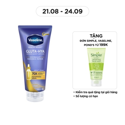 VASELINE Serum Dưỡng Thể Vaseline Healthy Bright Gluta-Hya Serum Burst Lotion Overnight Radiance Repair 300ml