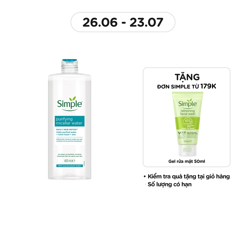 Nước Tẩy Trang Simple Cho Da Mụn Purifying Micellar Water 400ml