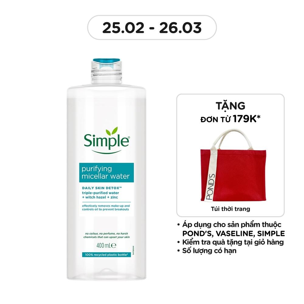 Nước Tẩy Trang Simple Cho Da Mụn Purifying Micellar Water 400ml