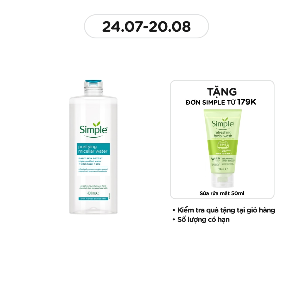 Nước Tẩy Trang Simple Cho Da Mụn Purifying Micellar Water 400ml