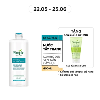 SIMPLE Nước Tẩy Trang Simple Cho Da Mụn Purifying Micellar Water 400ml