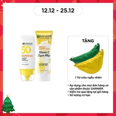 GARNIER Combo Garnier (Chống Nắng Super UV Invisible Serum 30ml + Sữa Rửa Mặt Vitamin C Super Whip 50ml)