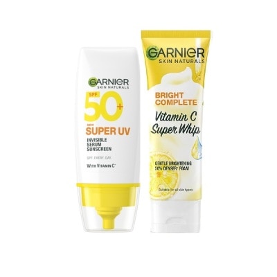 GARNIER Combo Garnier (Chống Nắng Super UV Invisible Serum 30ml + Sữa Rửa Mặt Vitamin C Super Whip 50ml)