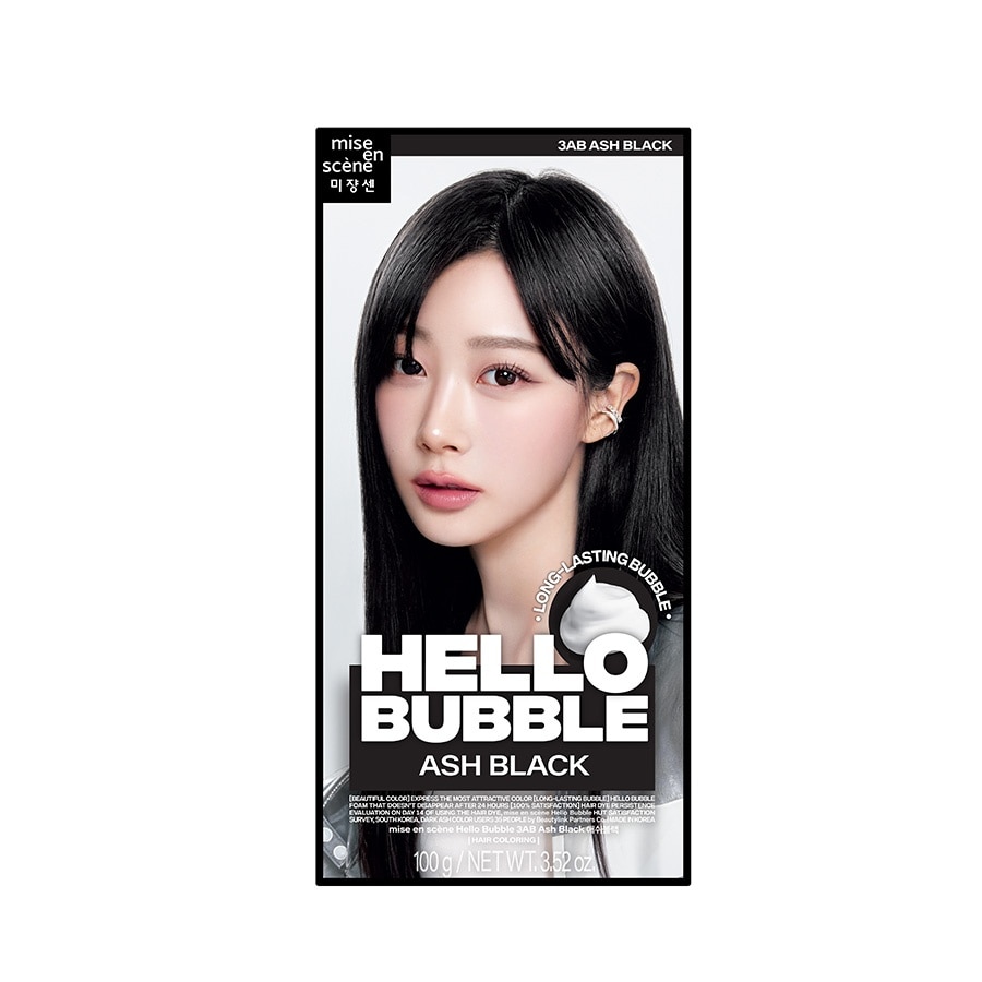 Bọt Kem Nhuộm Tóc mise en scène Hello Bubble 100g .#3AB Ash Black Màu Đen Ánh Khói