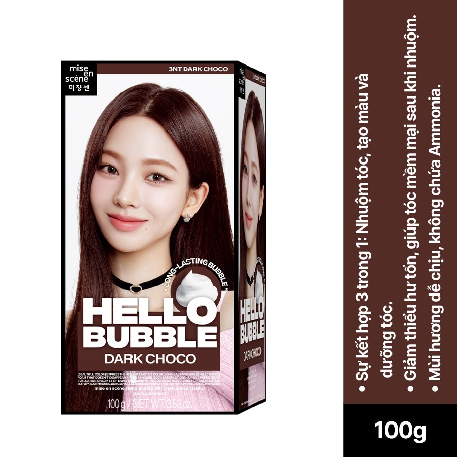 Bọt Kem Nhuộm Tóc mise en scène Hello Bubble 100g .#3NT Dark Choco Màu Nâu Đen