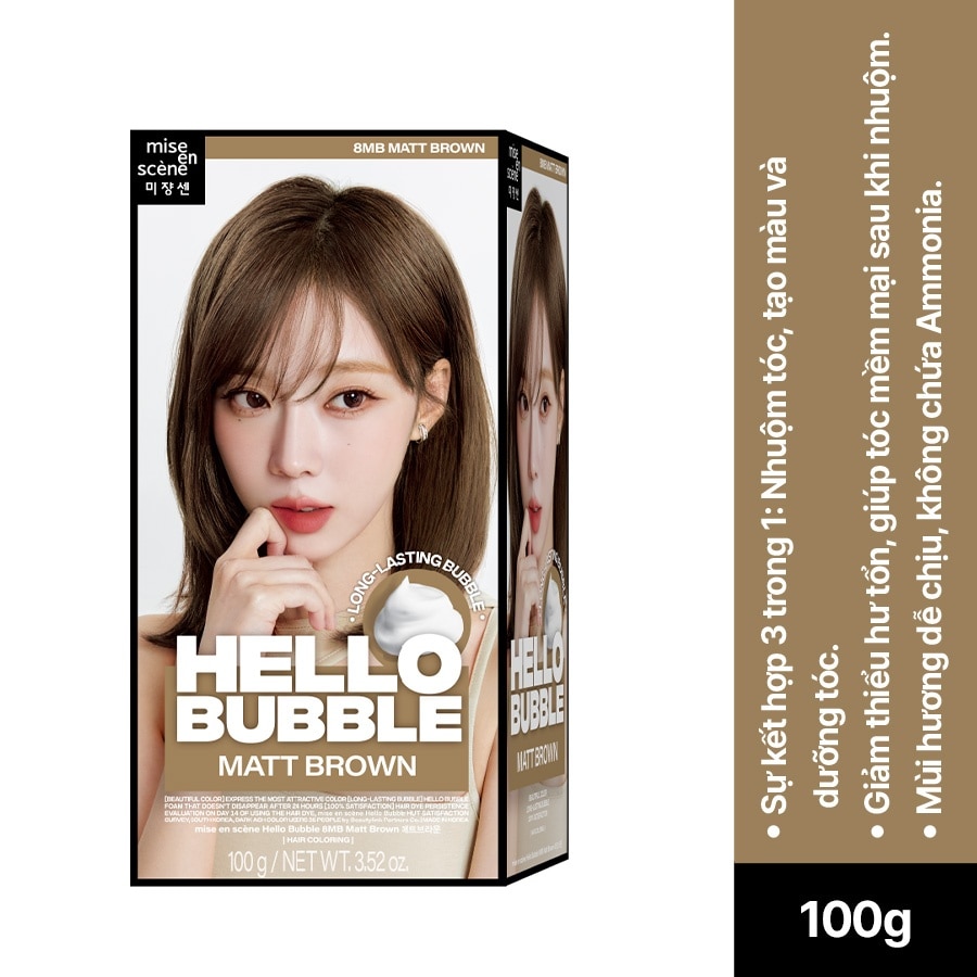 Bọt Kem Nhuộm Tóc mise en scène Hello Bubble 100g .#8MB Matt Brown Màu Nâu Tây