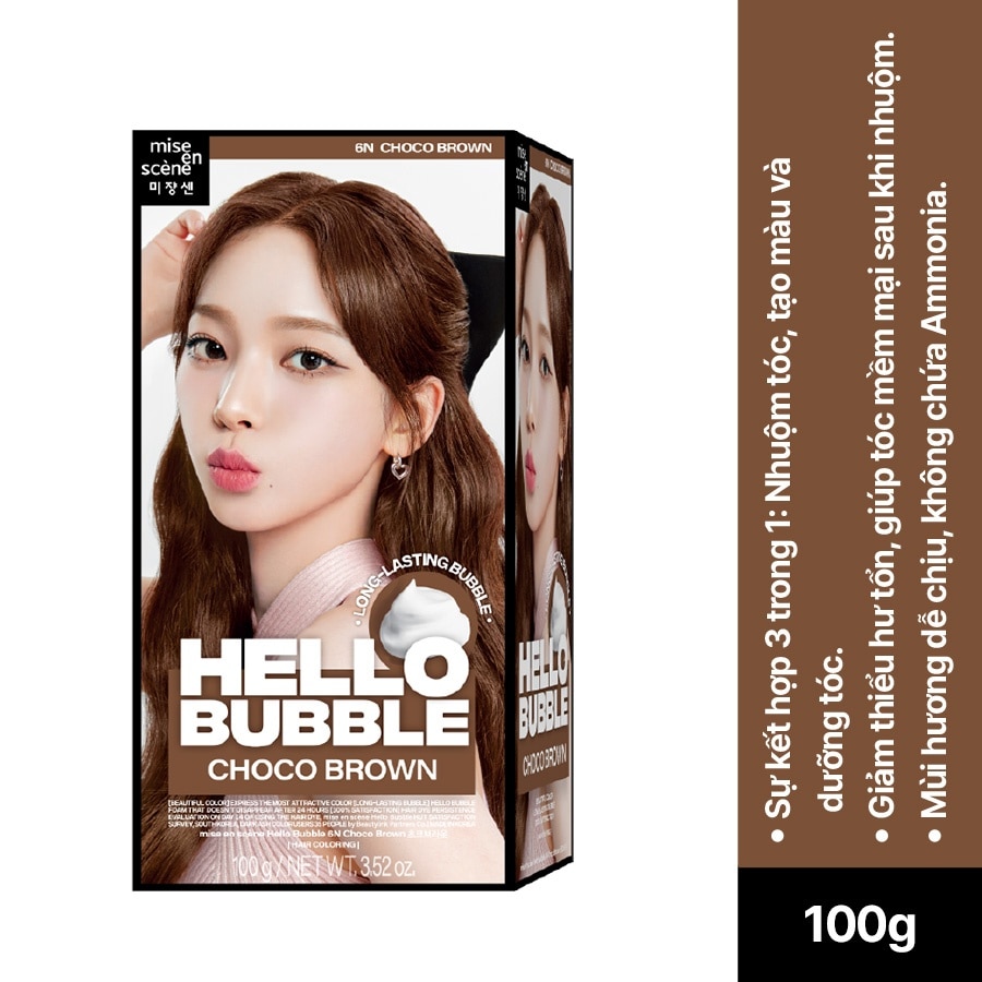 Bọt Kem Nhuộm Tóc mise en scène Hello Bubble 100g .#6N Choco Brown Màu Nâu Choco