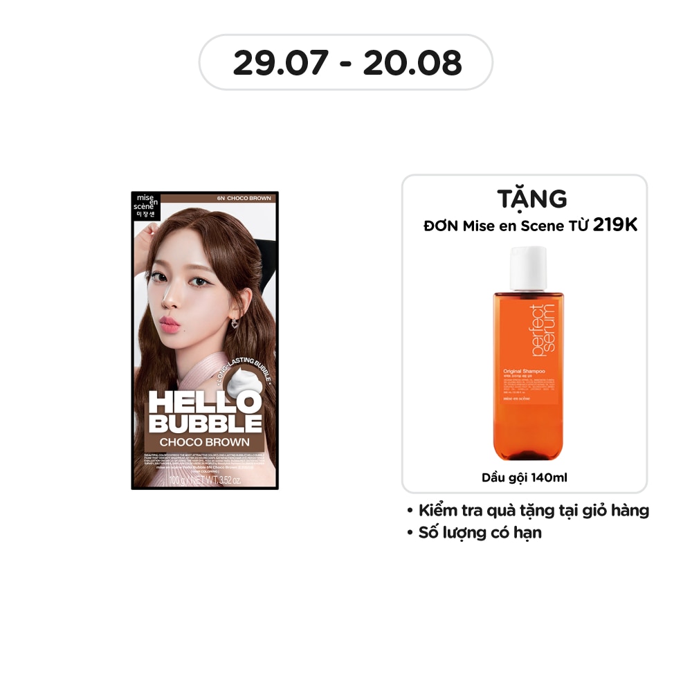 Bọt Kem Nhuộm Tóc mise en scène Hello Bubble 100g .#6N Choco Brown Màu Nâu Choco